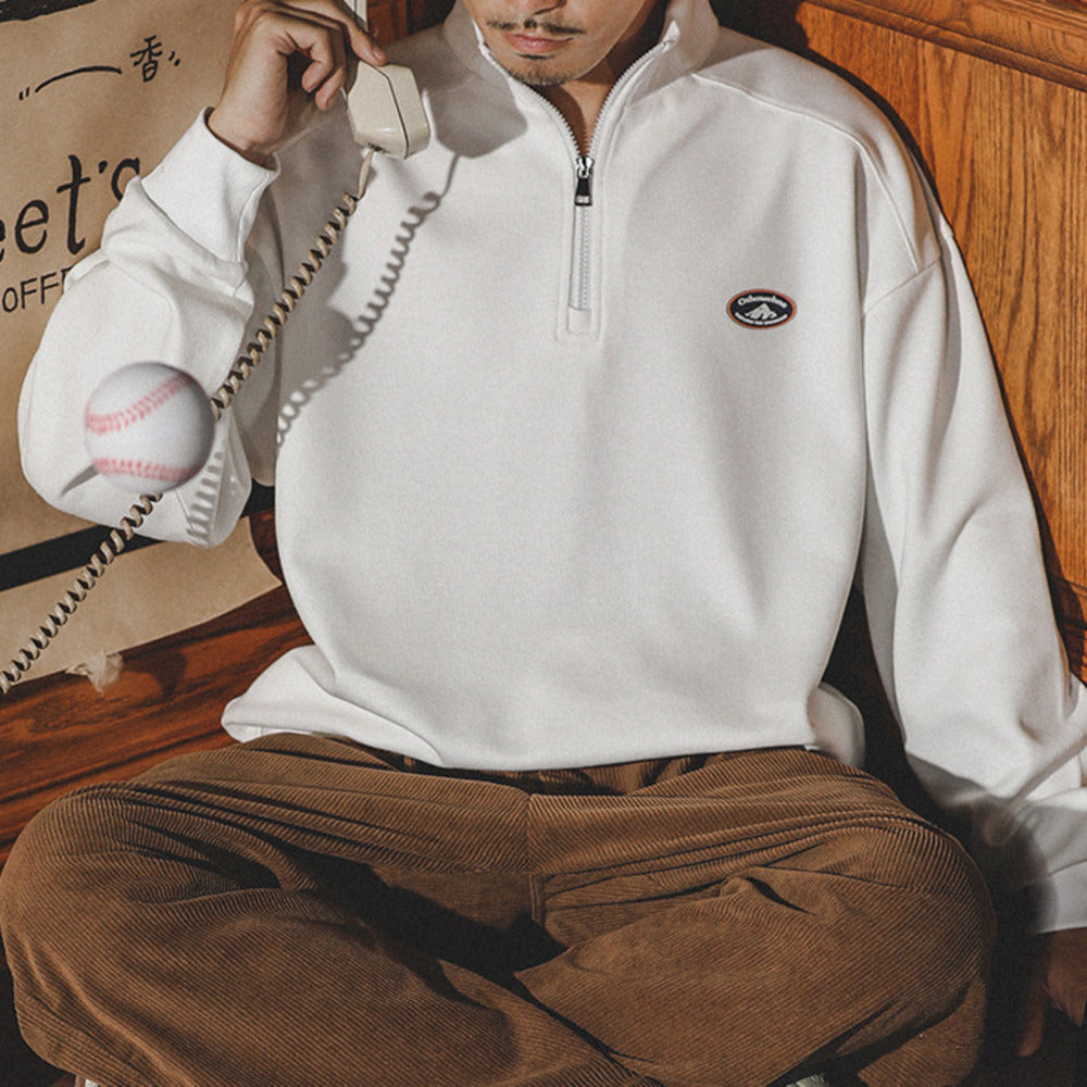 美式復古半拉鏈衛衣男潮牌寬松休閑立領上衣春秋季純棉長袖外套男