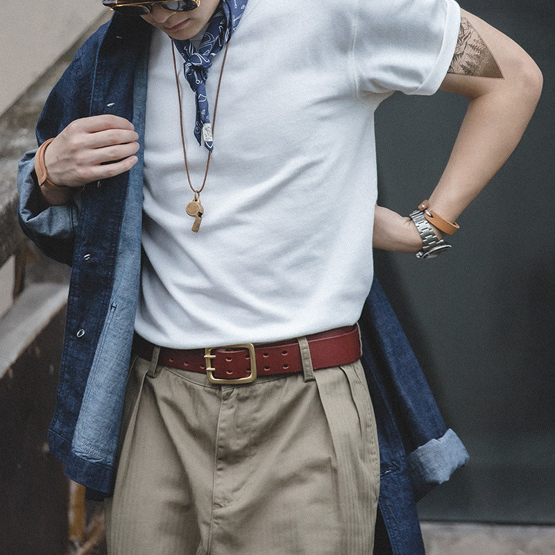 美式復古圓領300g純色厚實碳素磨毛t恤男士棉短袖