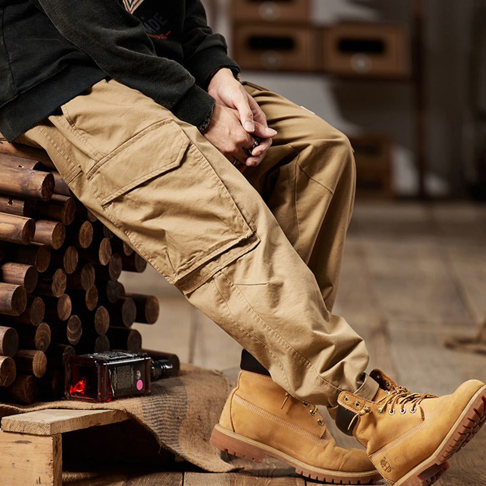 拼接大口袋工裝褲美式復古寬松直筒休閑褲