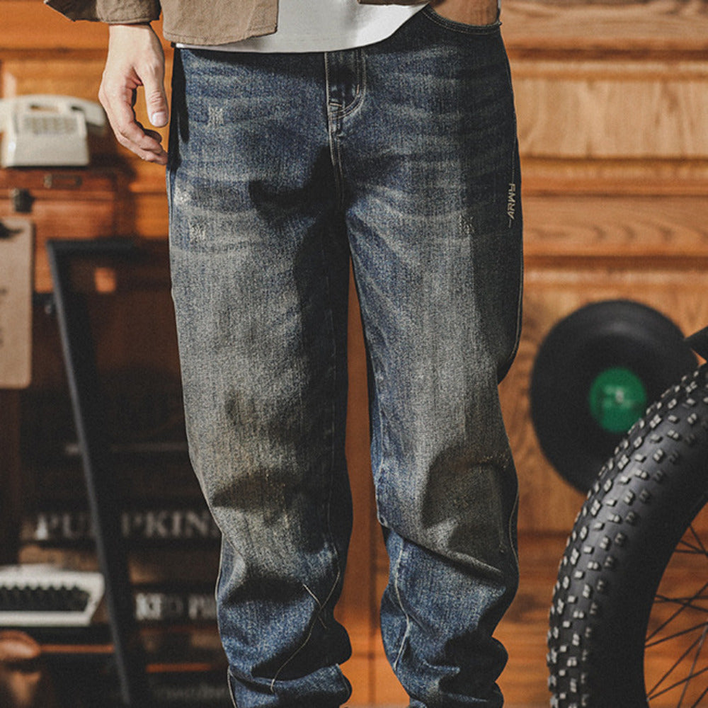 美式復古牛仔褲男士直筒春季寬松水洗做舊阿美咔叽休閑長褲