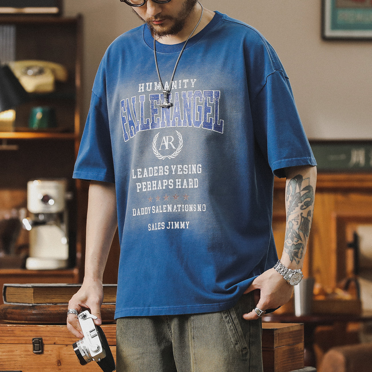 麻灰色美式休閑t恤男短袖新款夏季男裝體恤大碼寬松純棉上衣