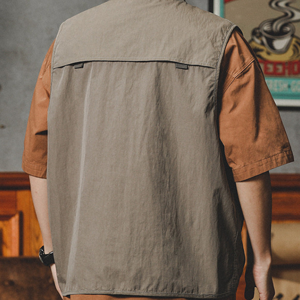 春季山系戶外釣魚無袖夾克外套男潮牌寬松美式工裝馬夾