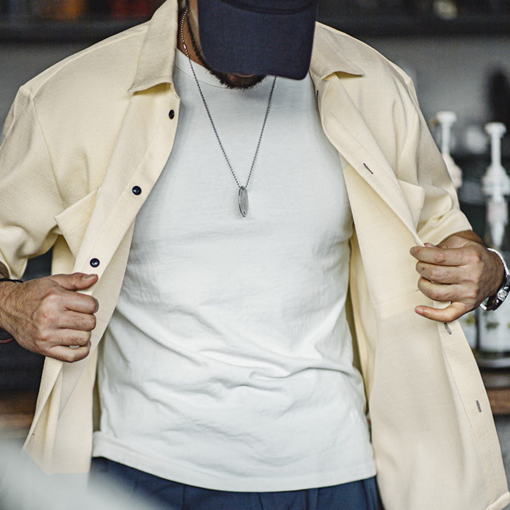 美式休閑oversize垂感免燙襯衫肌理感廓形短袖襯衣男夏季