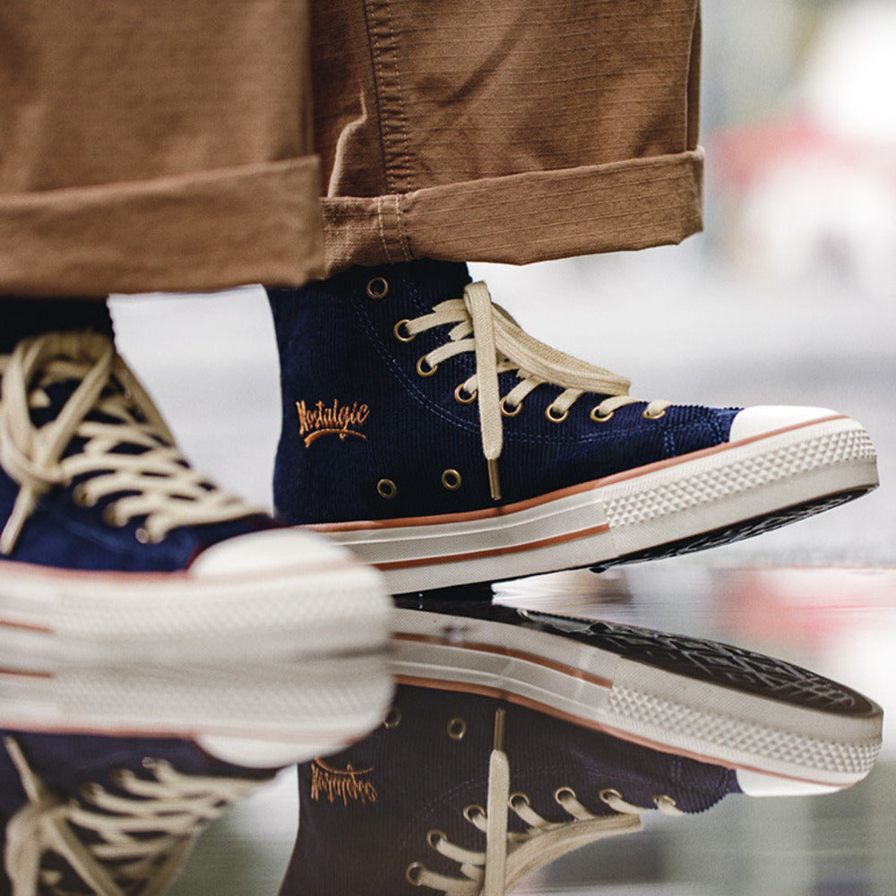 春秋款燈芯絨高幫板鞋潮流低幫休閑布鞋