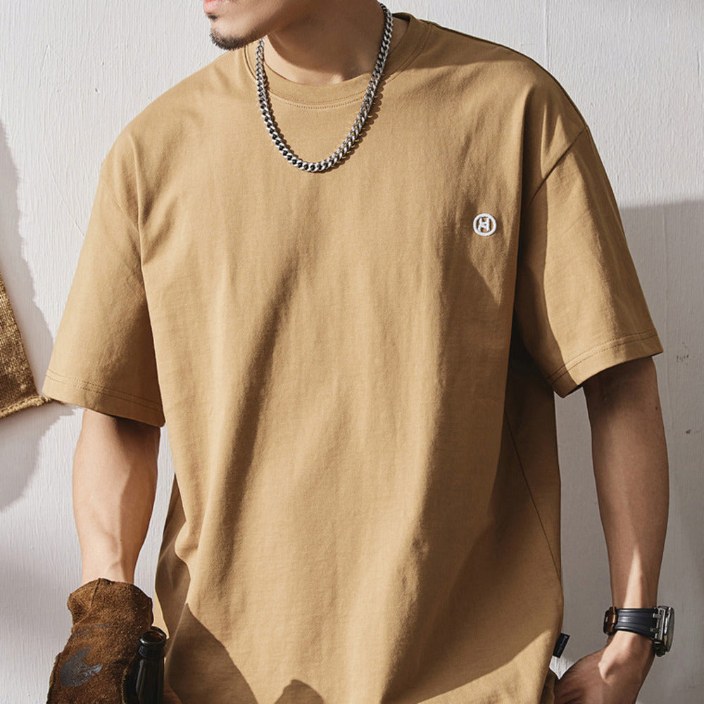 美式潮流刺繡純棉白色休閑圓領打底衫