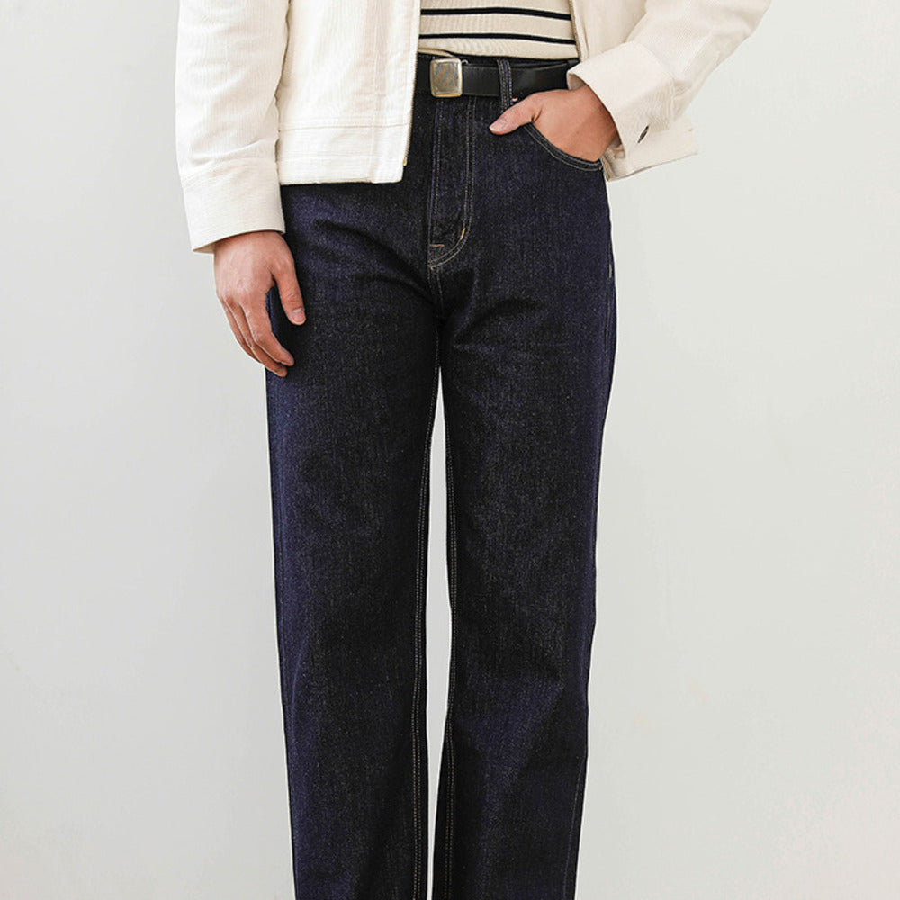 高端復古水洗百搭直筒牛仔褲阿美咔叽赤耳丹寧合身長褲