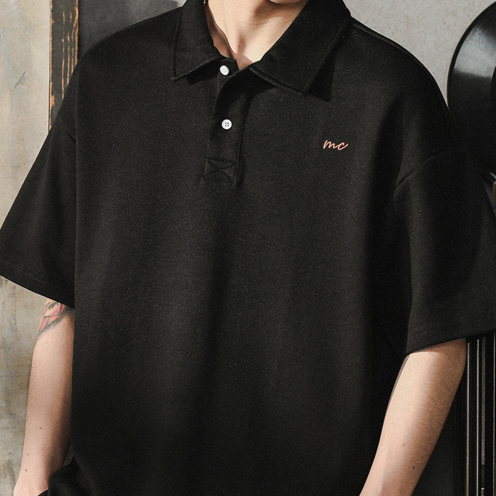美式復古POLO衫男夏季簡約風男裝寬松大碼男士短袖T恤