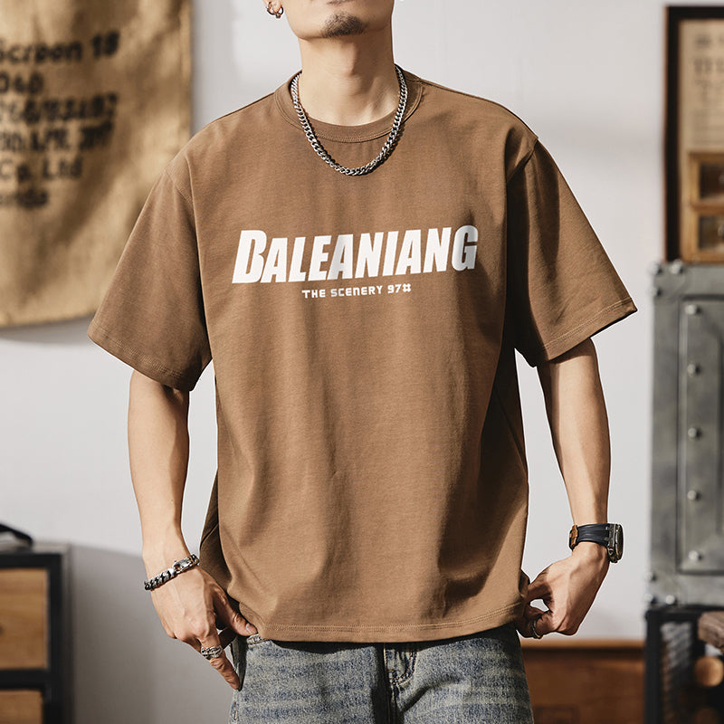 短袖t恤男式夏季美式街頭圓領純棉字母印花半袖體恤