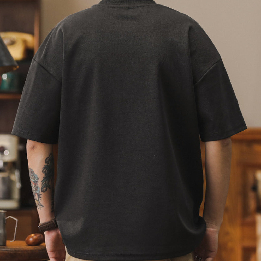 美式280g天絲涼感短袖t恤男皮牌標寬松休閑新款圓領半袖