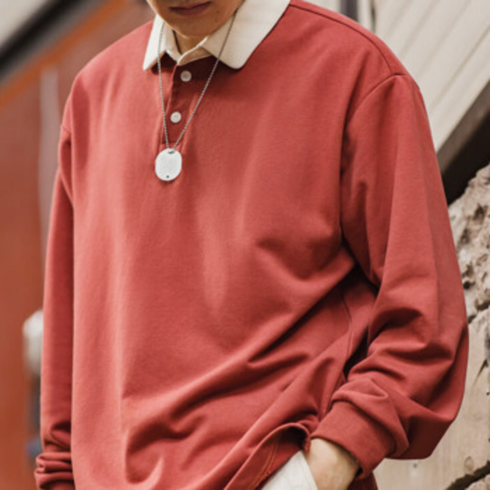 復古針織撞色polo衛衣學院風翻領長袖