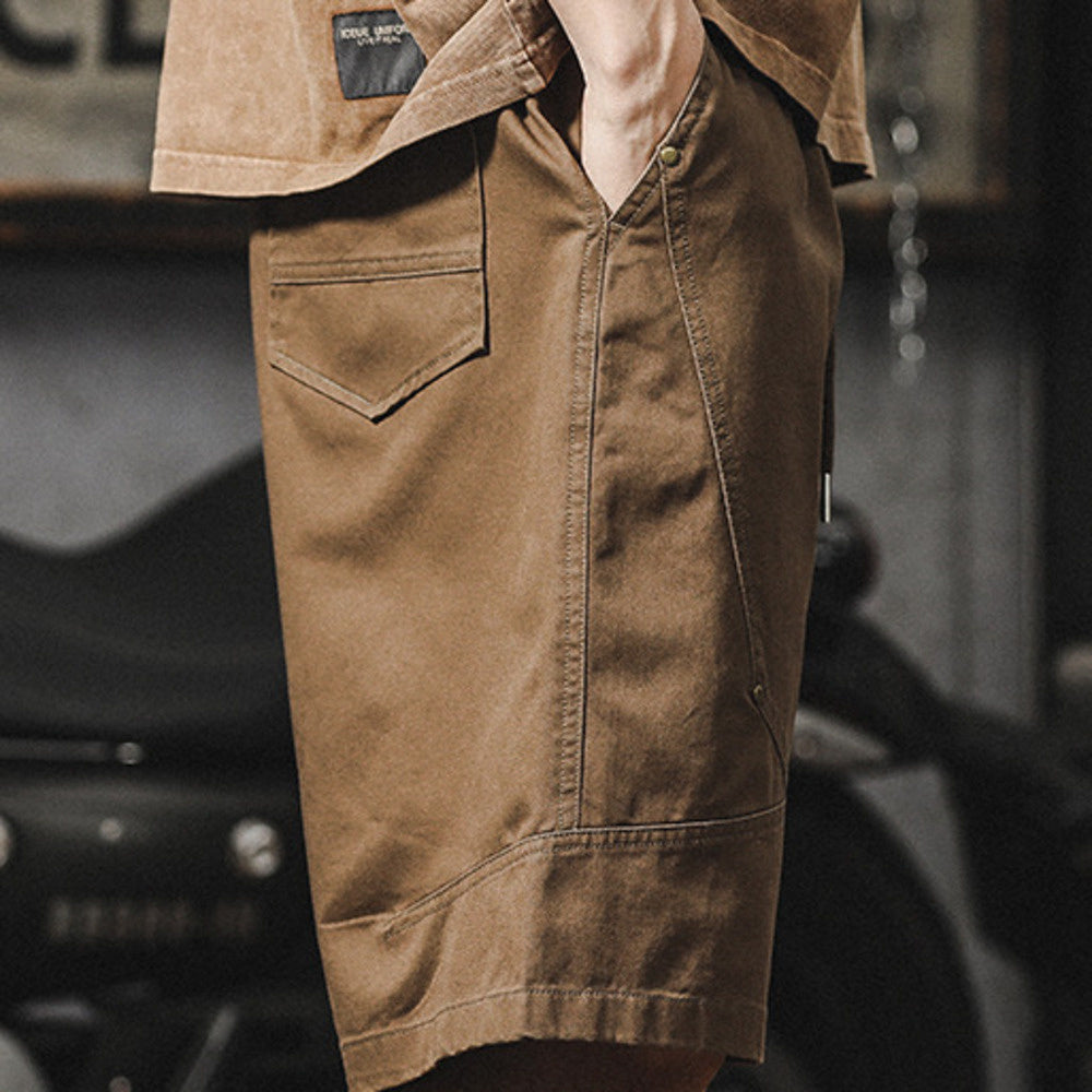 美式工裝短褲男士寬松大碼休閑復古水洗中褲夏季薄款潮流五分褲子