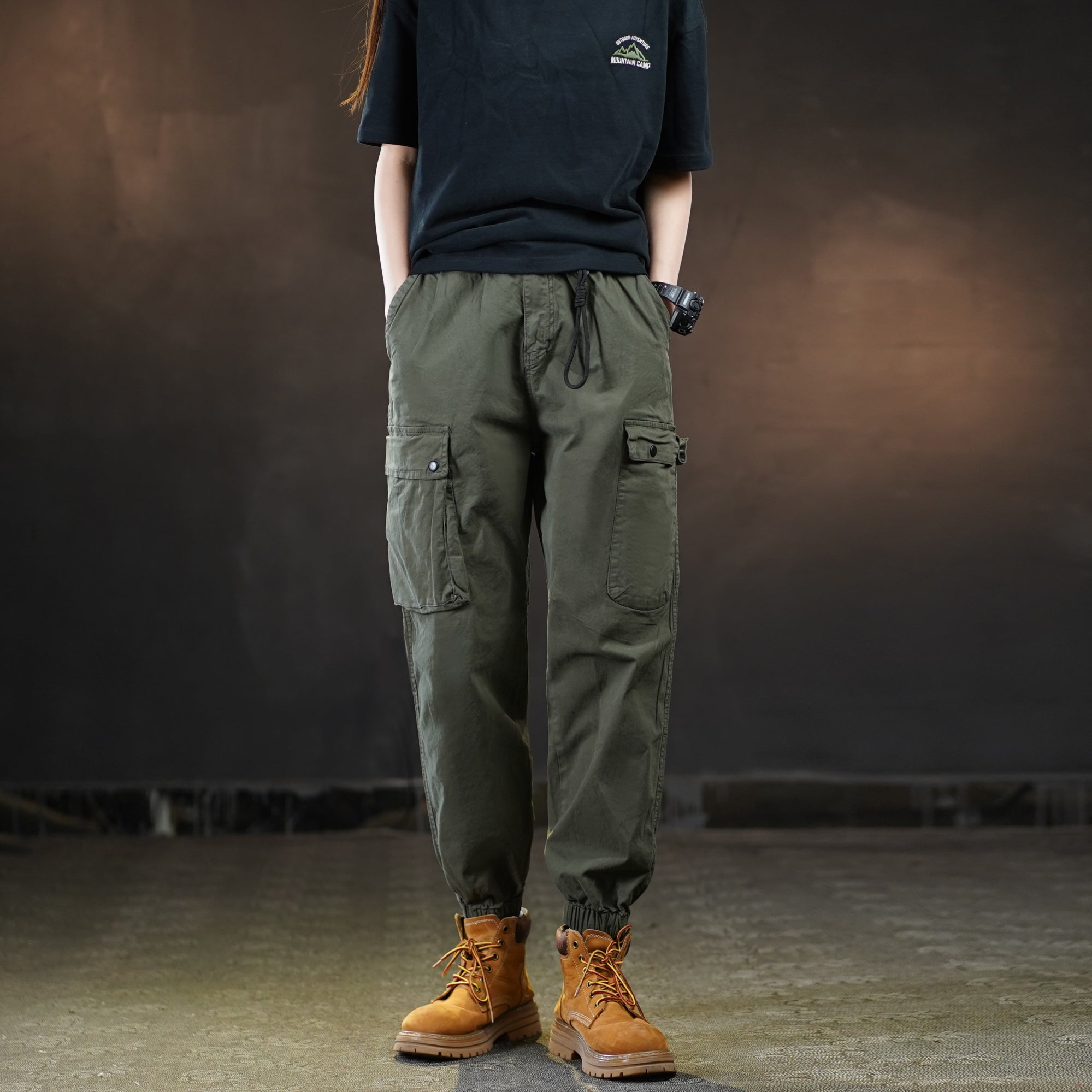 美式復古炸街哈倫褲夏季純色潮牌休閑束腳九分褲