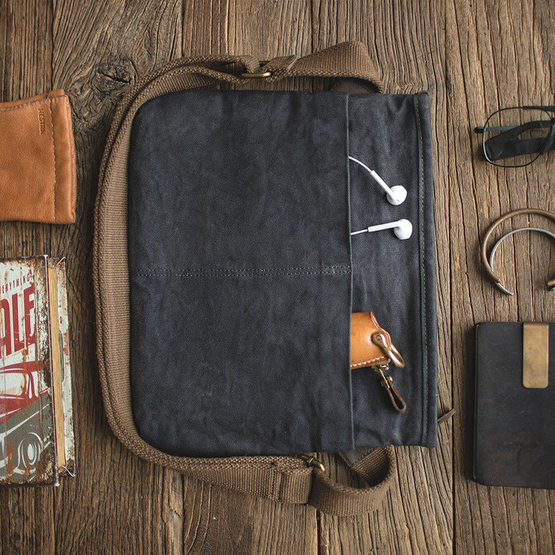 復古單肩通勤郵差耐磨做舊防水帆布包