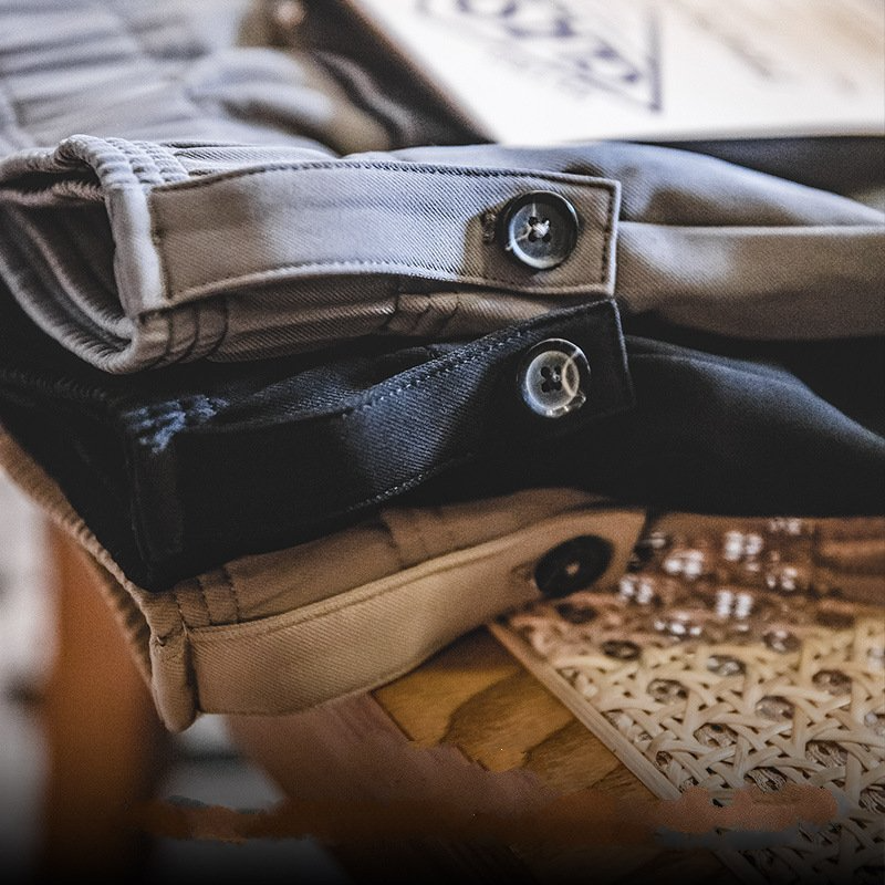 卡其垂墜感休閑褲抗皺免燙松緊腰直筒西裝長褲