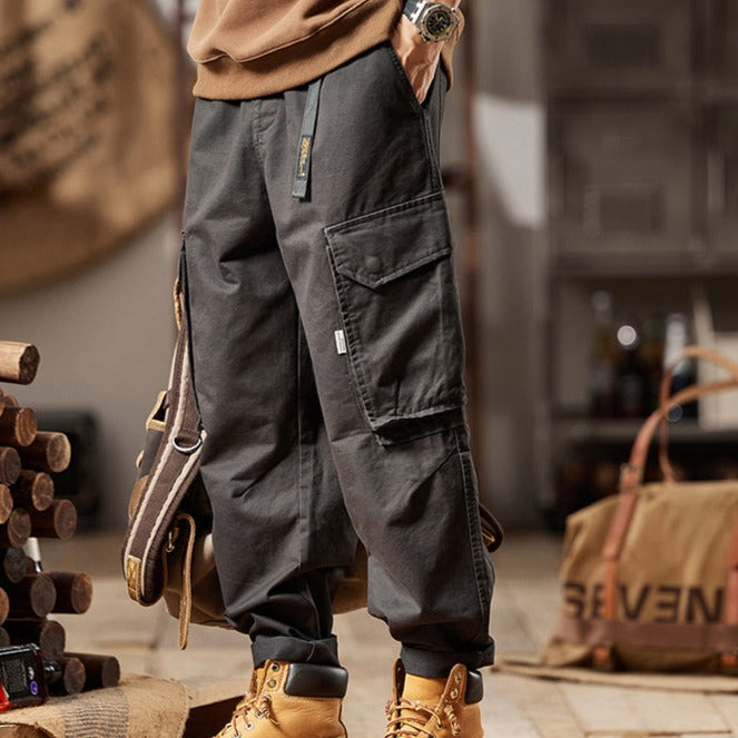 拼接大口袋工裝褲美式復古寬松直筒休閑褲