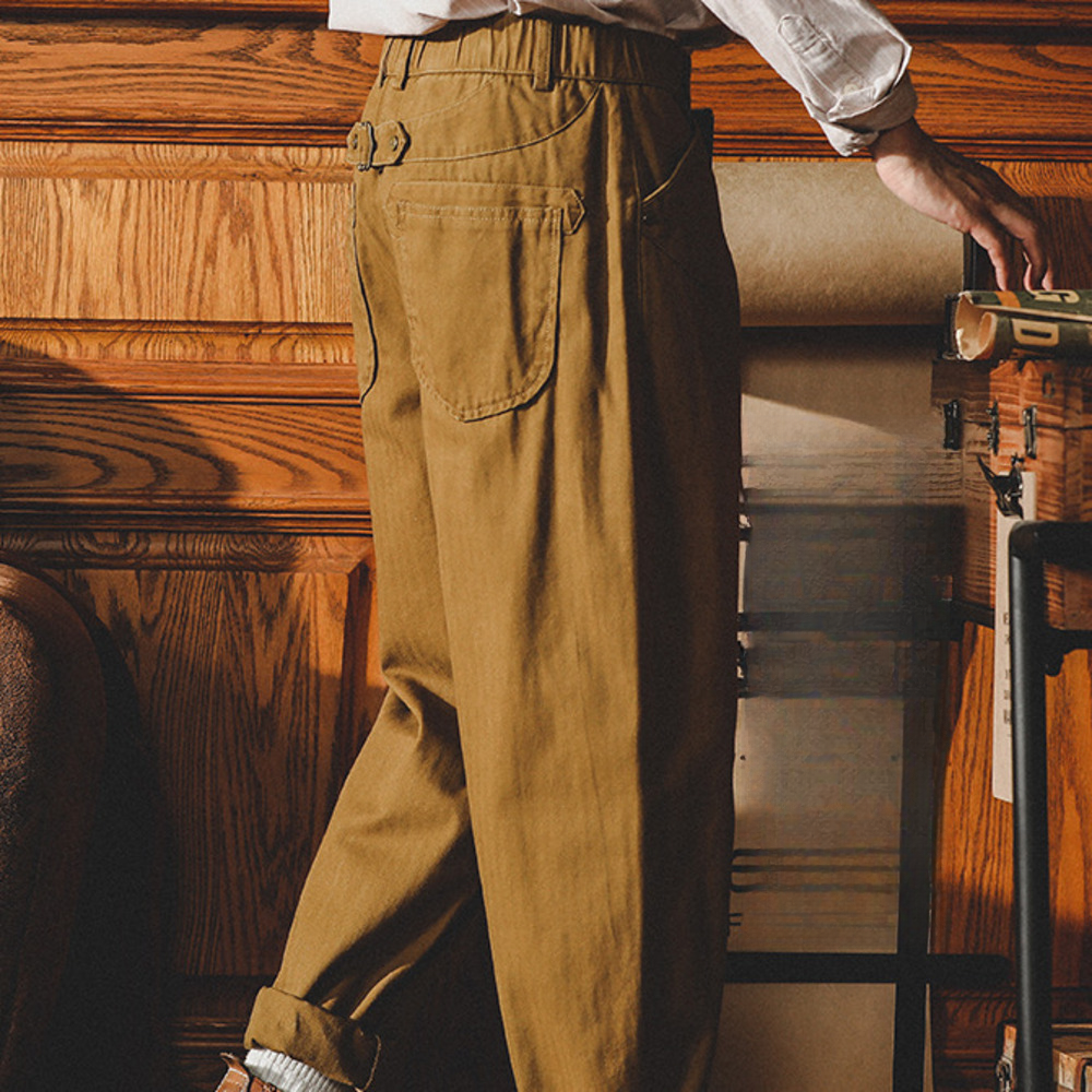 法式工裝褲男春秋款美式復古男裝廓爾格西褲寬松直筒休閑錐形褲