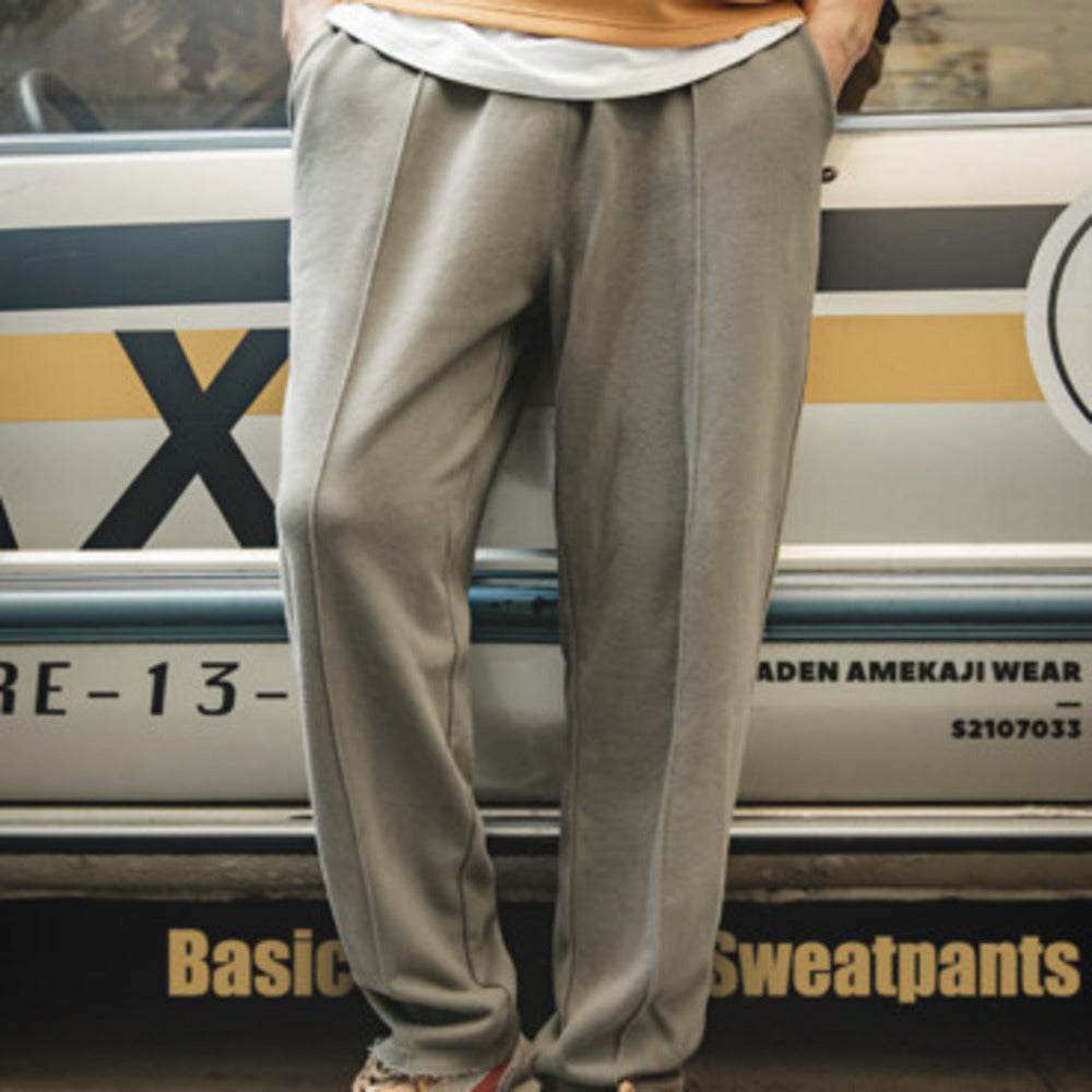 復古錐形立體剪裁卷邊針織衛褲松緊褲腰休閑褲