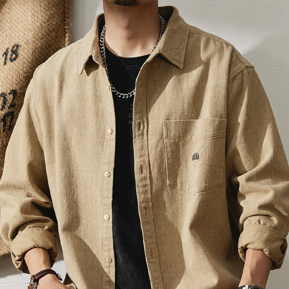 潮流襯衫高級感純棉長袖外套美式刺繡休閑工裝襯衣