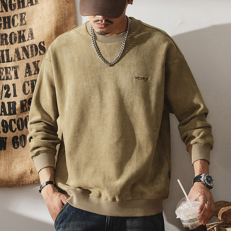 潮牌美式高級感衛衣男春秋季2024新款抓絨上衣休閑套頭衫