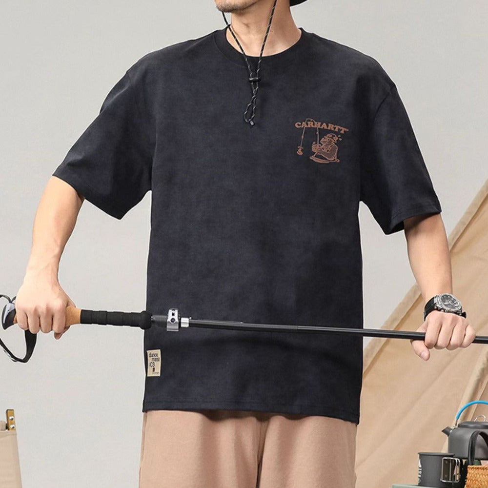 夏季2024新款寬松大碼徒步露營風短袖t恤男潮牌