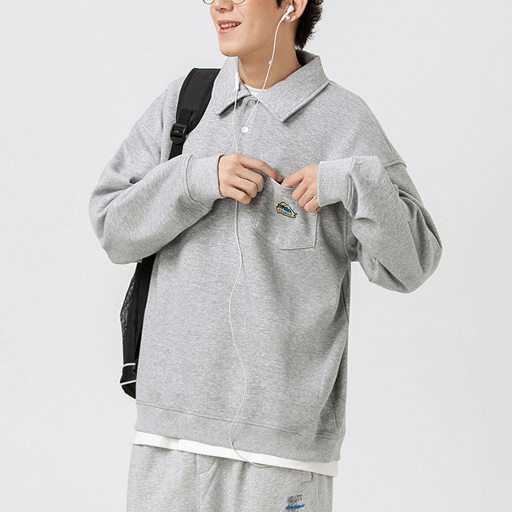 春秋季簡約袖標POLO衫男潮牌ins寬松上衣新款翻領衛衣