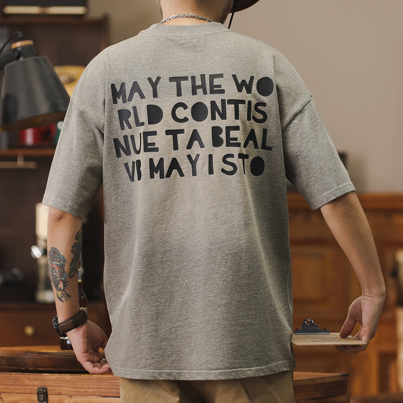 美式純棉圓領短袖t恤夏季潮牌水洗寬松大碼