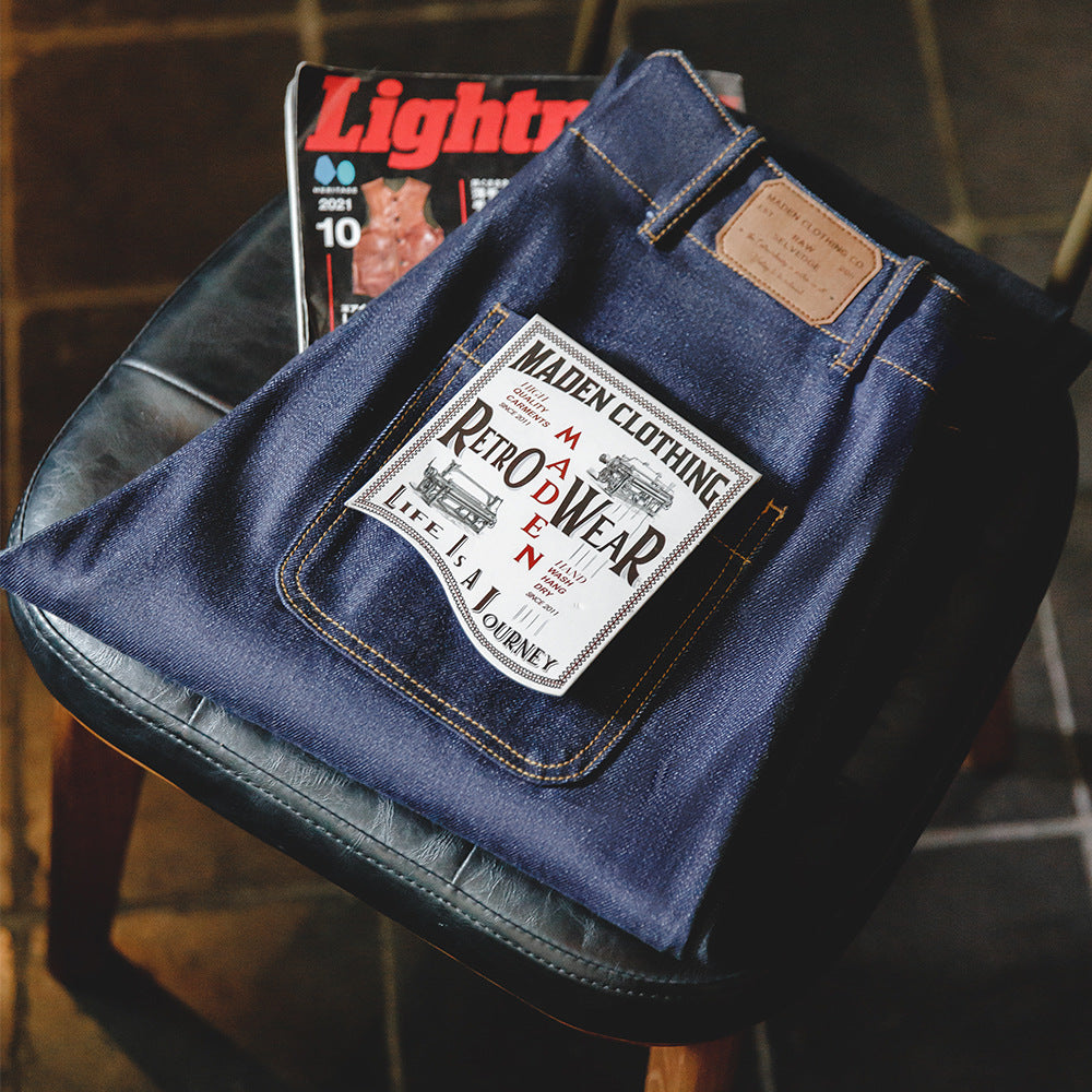 美式復古胡椒鹽原牛牛仔褲子阿美咔叽丹寧赤耳直筒長褲