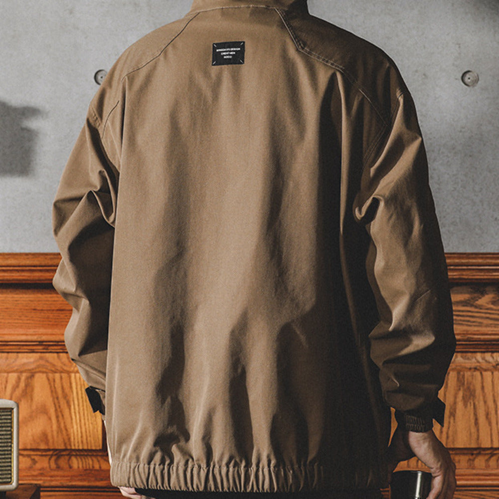 美式衛衣男春秋款半拉鏈套頭沖鋒衣寬松大碼復古工裝夾克外套春秋