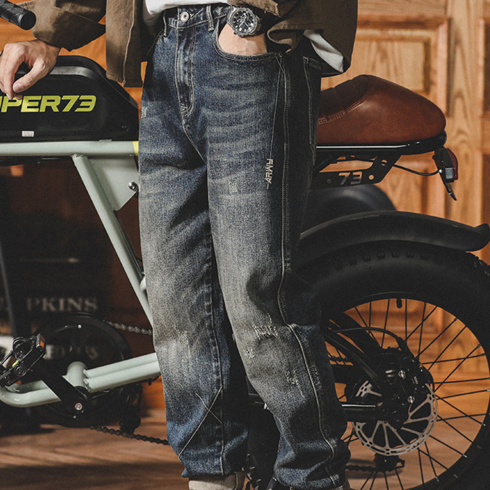 美式復古牛仔褲男士直筒春季寬松水洗做舊阿美咔叽休閑長褲