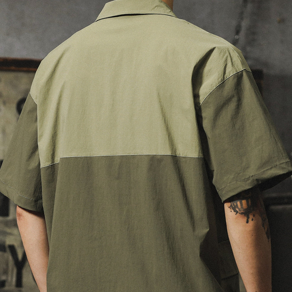 美式休閑速幹男t恤夏天薄款冰絲短袖拼色polo衫潮牌工裝襯衫體恤