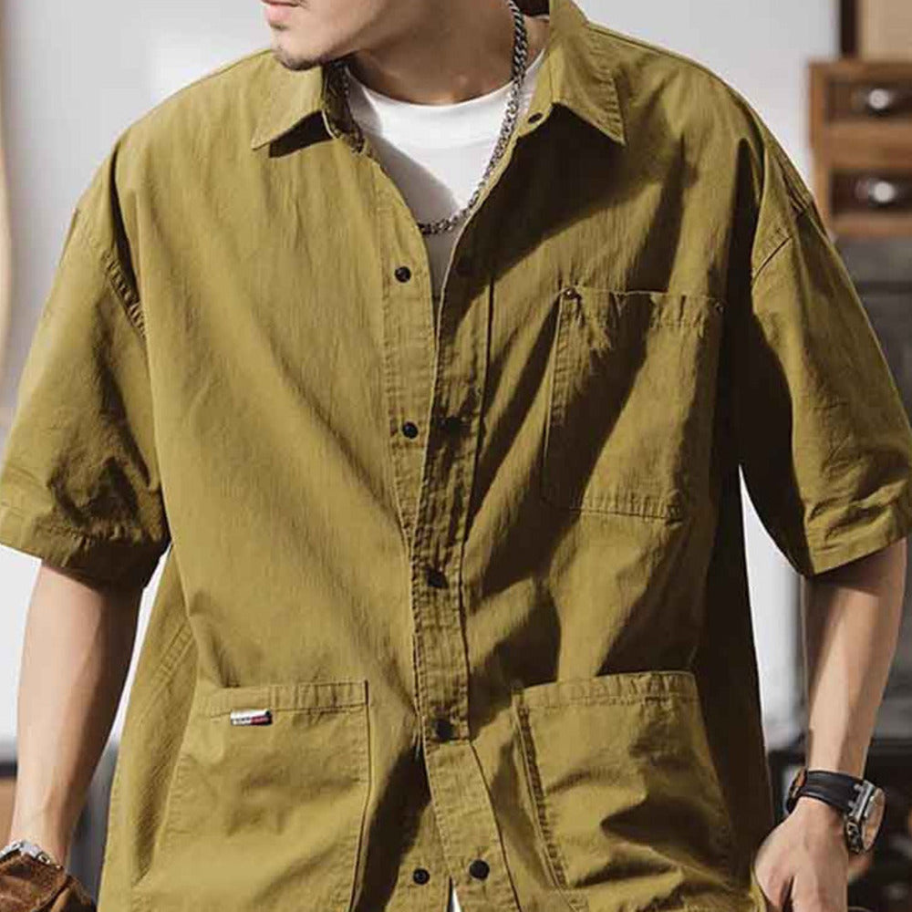 夏季戶外通勤半袖襯衣美式山系休閑大碼工裝上衣