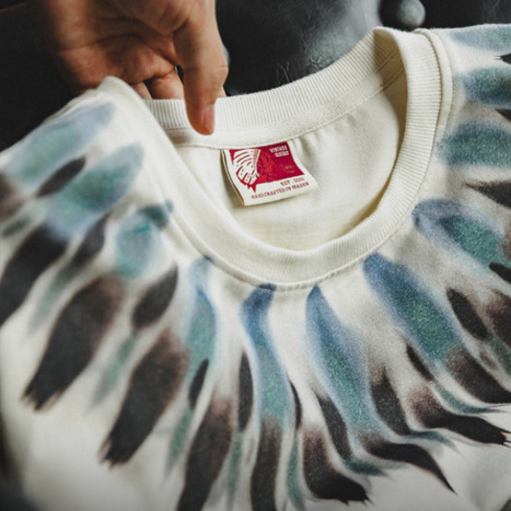 美式復古印第安羽毛印花短袖做舊寬松民族風T恤