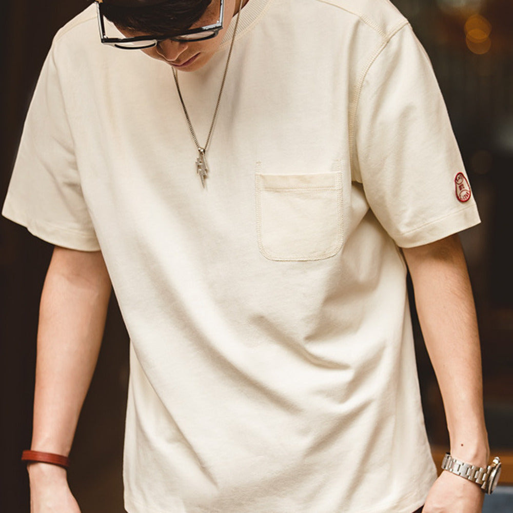 復古T恤棒球領口袋運動半袖短袖打底衫