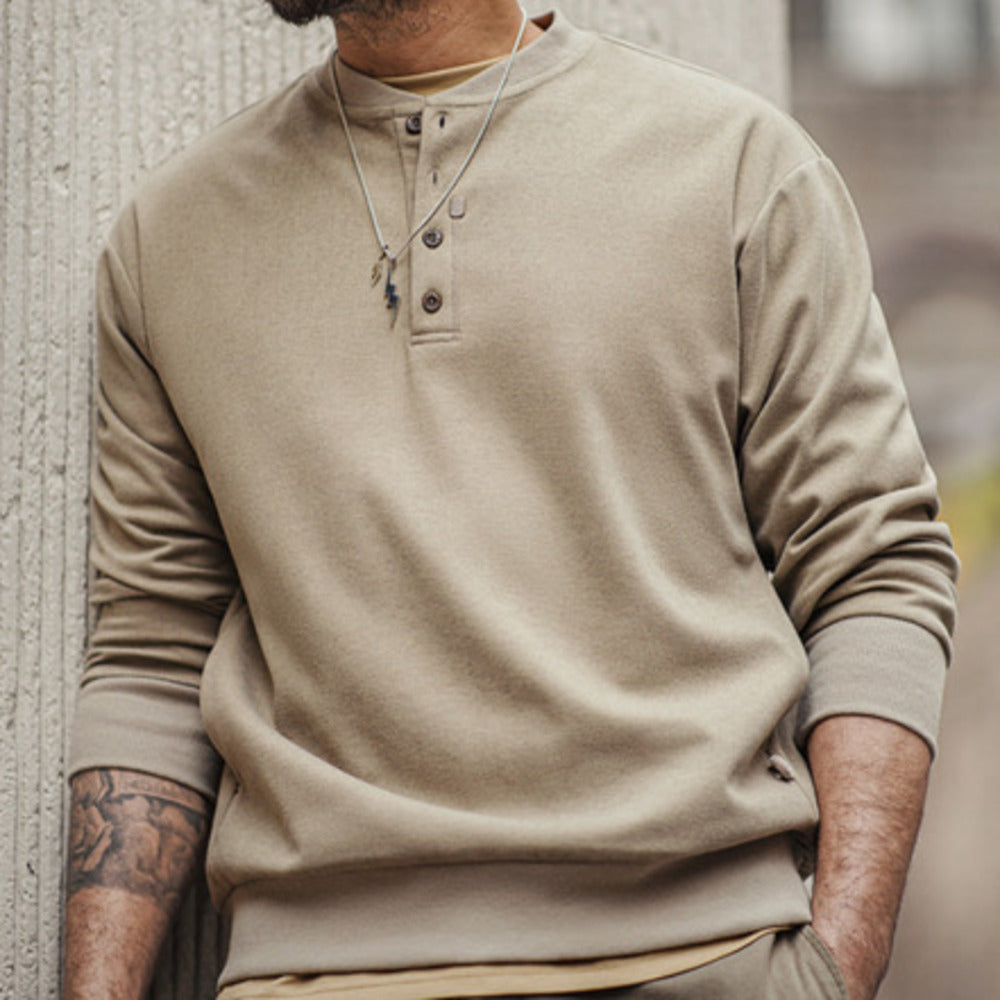 美式休閑亨利領毛呢衛衣格雷系cleanfit長袖打底衫