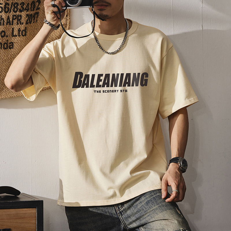 短袖t恤男式夏季美式街頭圓領純棉字母印花半袖體恤