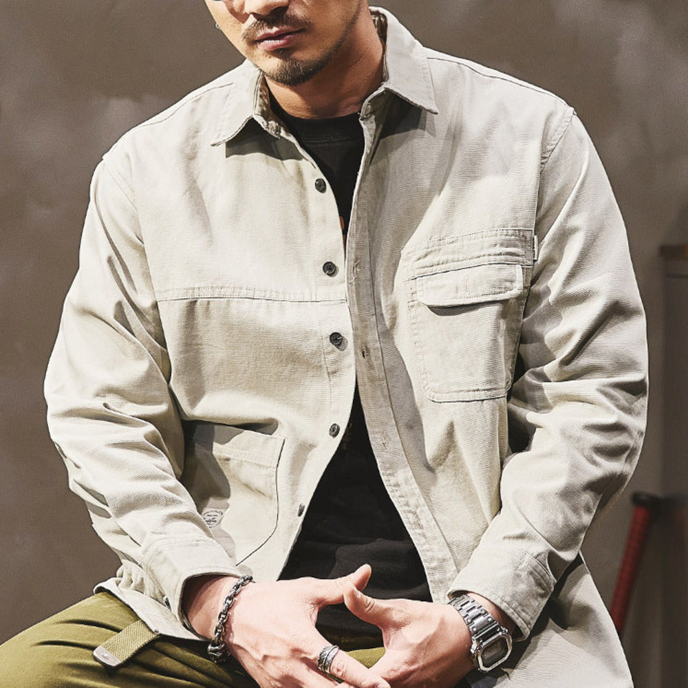 美式工裝復古高級感通勤襯衣阿美咔叽外套機能夾克