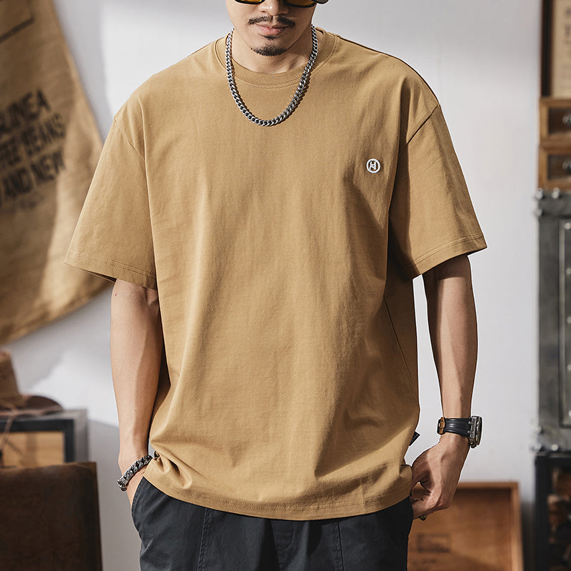 美式潮流刺繡純棉白色休閑圓領打底衫