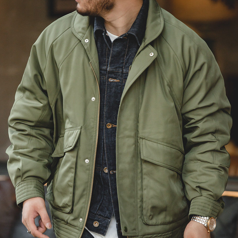 復古加厚夾克飛行員翻領棉衣口袋外套保暖棉服