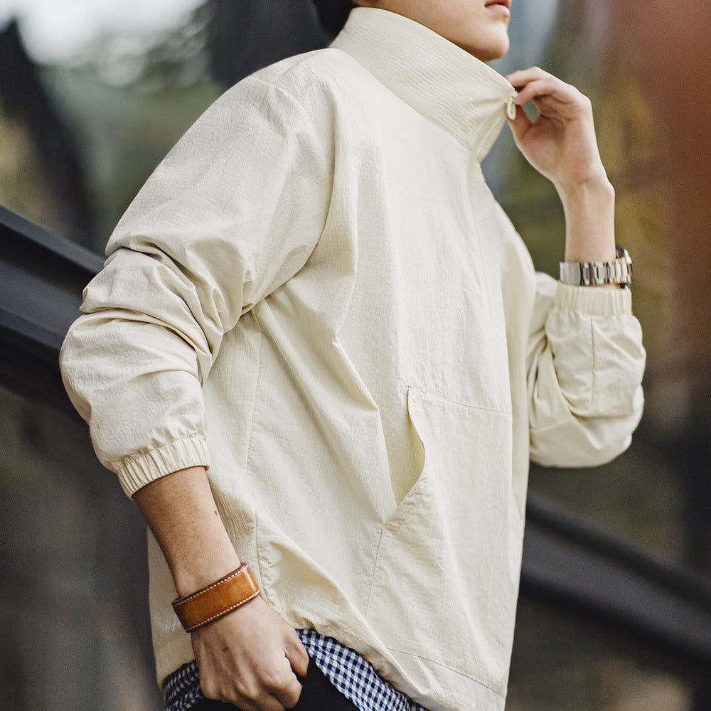 美式復古半拉鏈立領cityboy運動套頭夾克衛衣