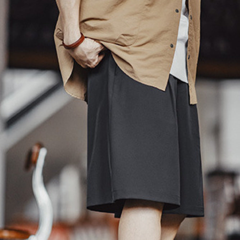 美式休閑Easypants短褲免燙抗皺垂感寬松直筒五分褲男夏