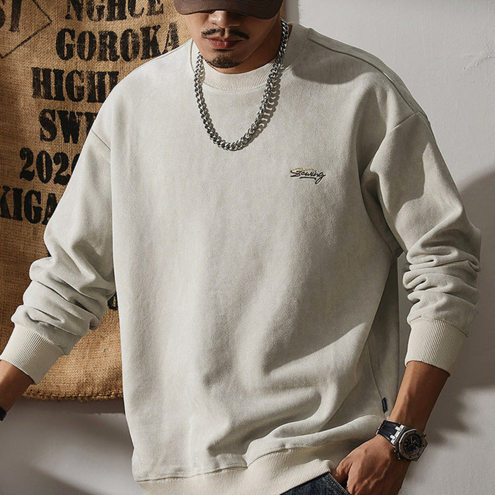 潮牌美式高級感衛衣男春秋季2024新款抓絨上衣休閑套頭衫