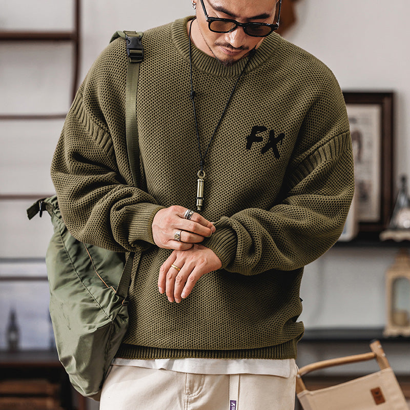 美式復古冬季歐美炸街針織衫男士寬松保暖線衣