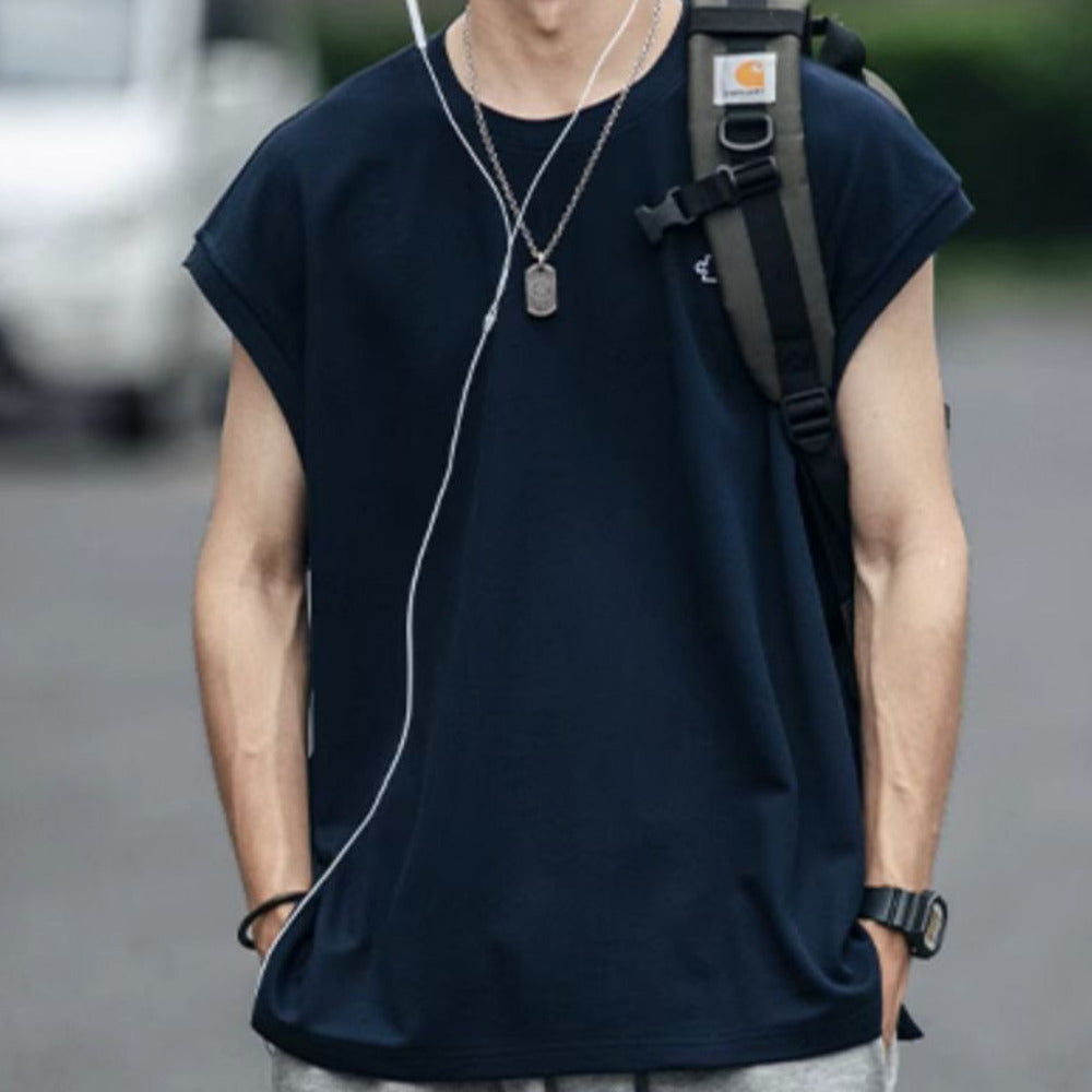 復古百搭無袖t恤男夏季韓版潮流運動汗20224新款短袖