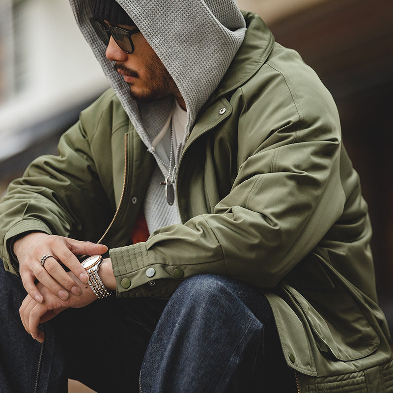 復古加厚夾克飛行員翻領棉衣口袋外套保暖棉服