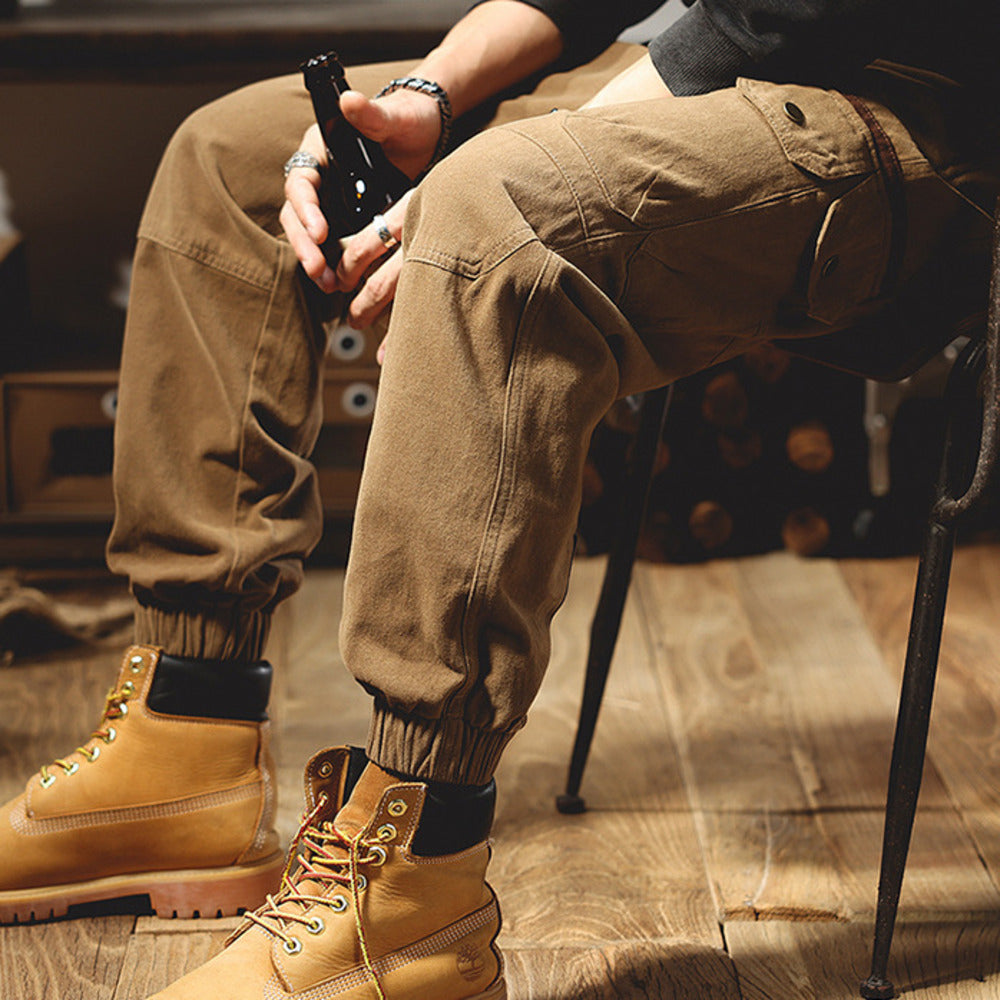 美式復古工裝褲2024年春秋季寬松大碼束腳休閑長褲