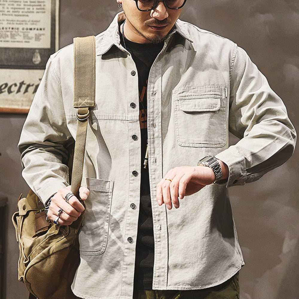 美式工裝復古高級感通勤襯衣阿美咔叽外套機能夾克