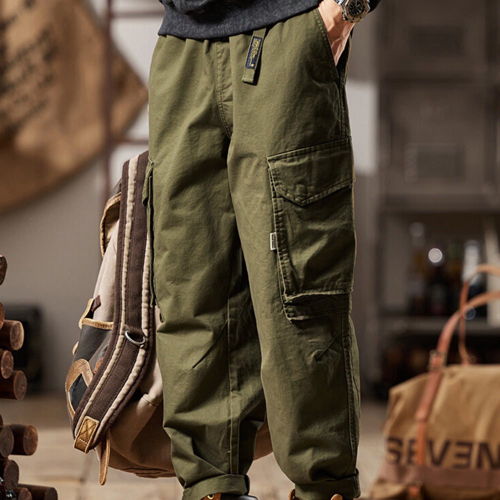 拼接大口袋工裝褲美式復古寬松直筒休閑褲