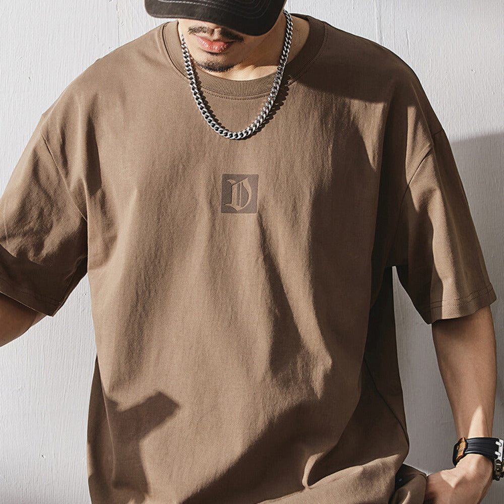 美式男士短袖t恤薄款復古字母印花半袖夏季純棉大碼圓領體恤