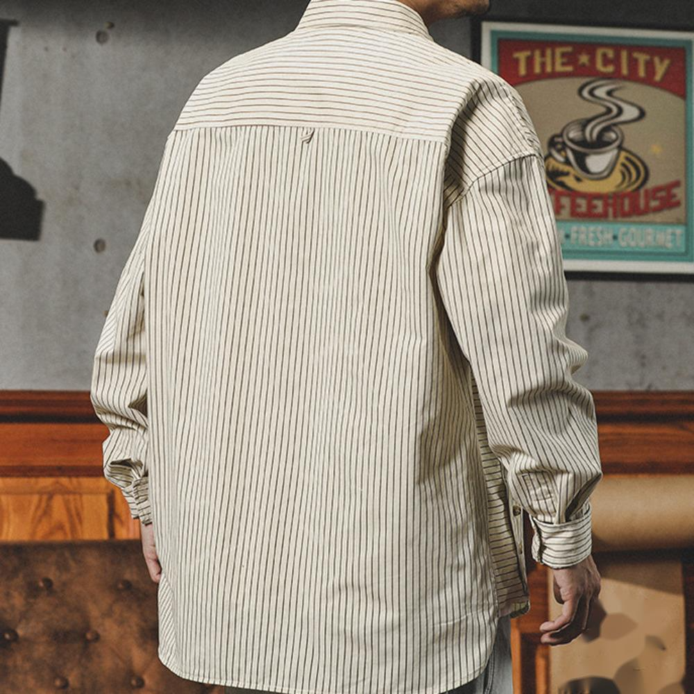 美式條紋襯衫男長袖設計感寬鬆休閒廓形襯衣寸衫外套