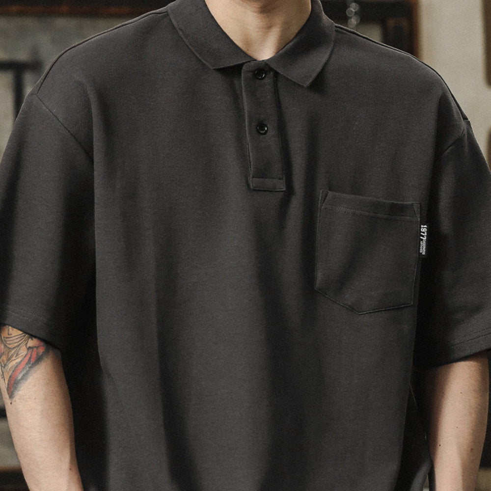 夏季2024新款polo衫男高級感美式休閑寬松大碼有翻領短袖t恤